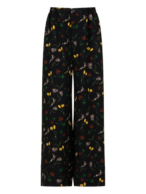 Floral-print wide-leg trousers - Black