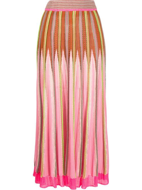 Zigzag-knit midi skirt - Orange