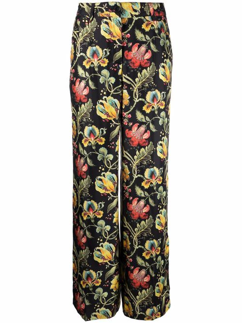 Floral-print straight-leg trousers - Black