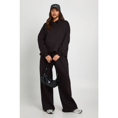 Boohoo Women's Maternity Collared Button Down Sweatshirt & Wide Leg Tracksuit in Black