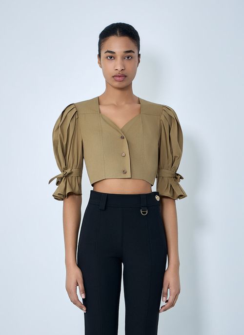Structured Cropped Blouse - Woman Shirts Olive Fr