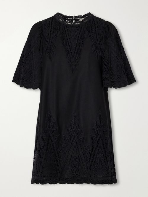 Vali Guipure Lace-trimmed Cotton-twill Mini Dress - Black