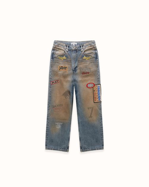 Men's DR4 Trackside Washed Deni Blue Jeans, Size M