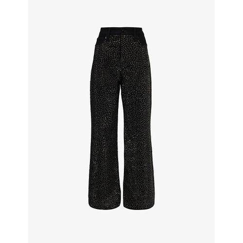 Womens Black Good Ease Rhinestone-embellished Wide-leg Recycled Denim-blend Jeans