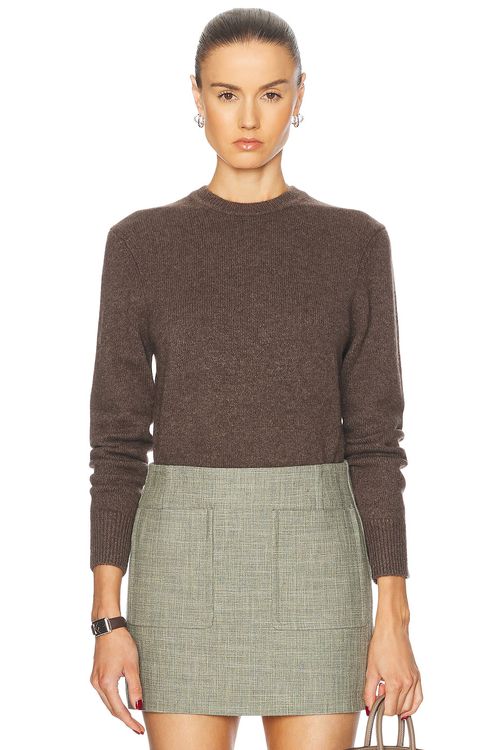 RENGGLI Embroidered Cashmere Crewneck Sweater in Fawn - Brown.  XXS also in L, S