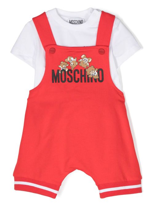 Logo-print cotton dungarees set (set of two) - Red
