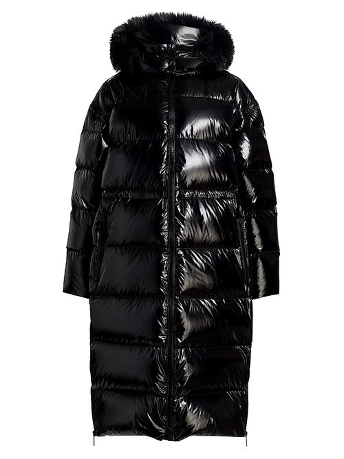 Women's Hooded Long Puffer Down Coat - Black
