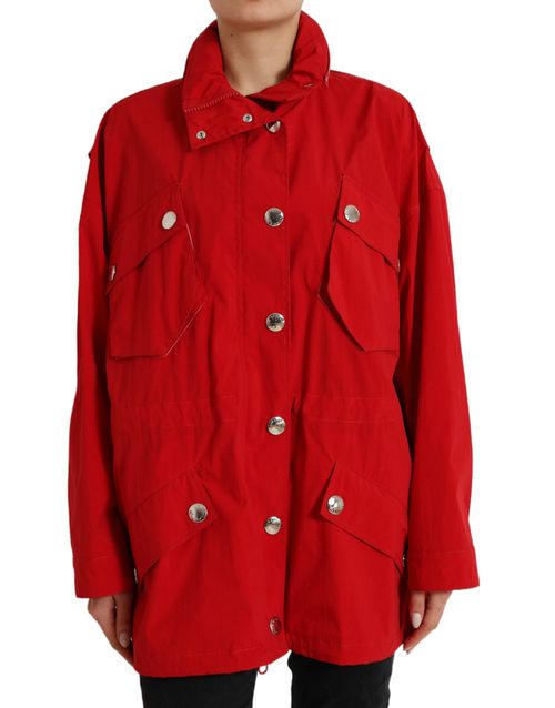 Hooded Polyester Raincoat — Red
