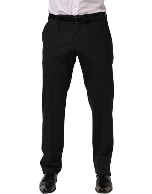 Virgin Wool Tapered-Leg Trousers — Black