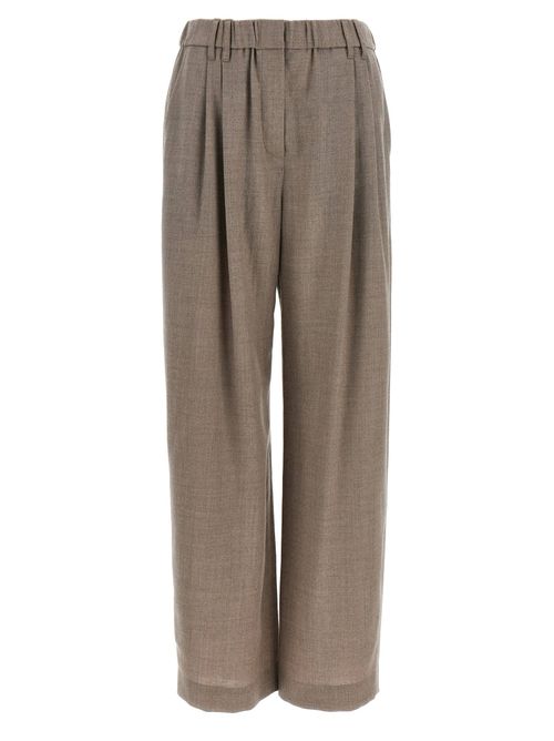 Pleated Virgin Wool Trousers — taupe