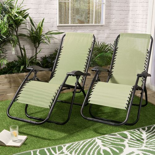 OHS 2 Pack Zero Gravity Sun Lounging Garden Chairs - Sage