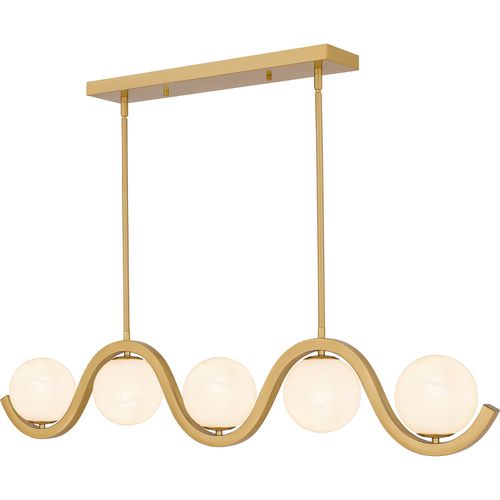 Aged Brass Five Light Linear Chandelier from the Spherical Collection