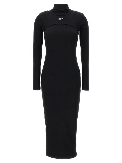Cut-Out Ribbed Dress — Black