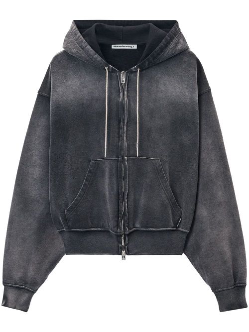 Rhinestone washed effect hoodie - Black