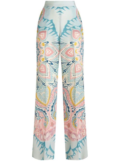 Paisley-print satin-finish trousers - Blue