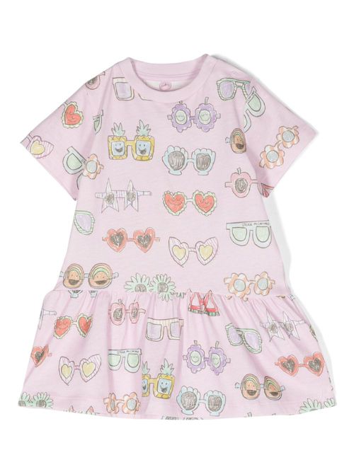 Sunglasses-print flared dress - Pink