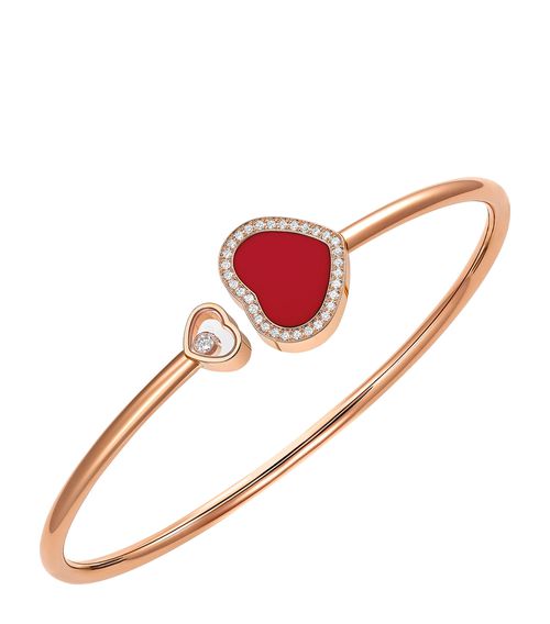 Rose Gold, Diamond and Red Stone Happy Hearts Bangle