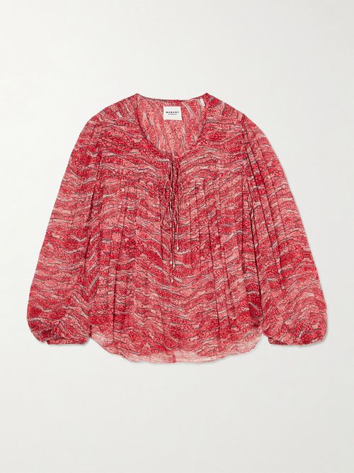 Advika Tie-detailed Printed Crepon Blouse - Red
