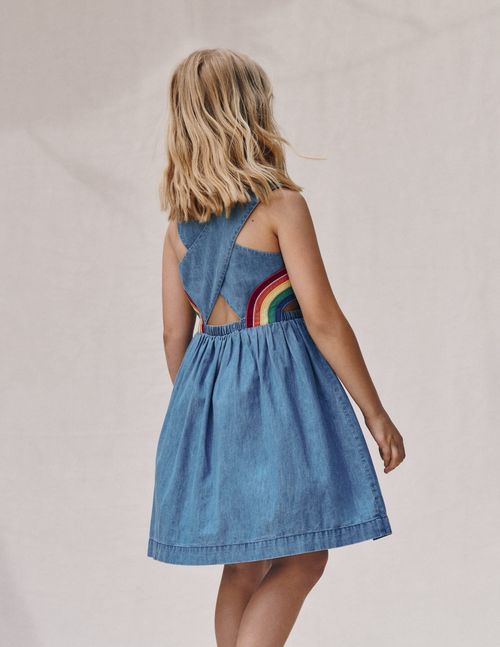 Girls Rainbow Cross Back Dress in Blue | Size 2-3 Years