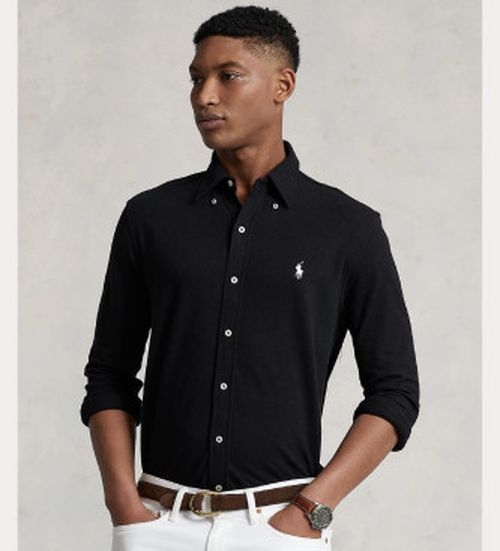Polo Ralph Lauren for man. 710654408008 Black mesh shirt (M), Casual, Cotton, Long sleeve