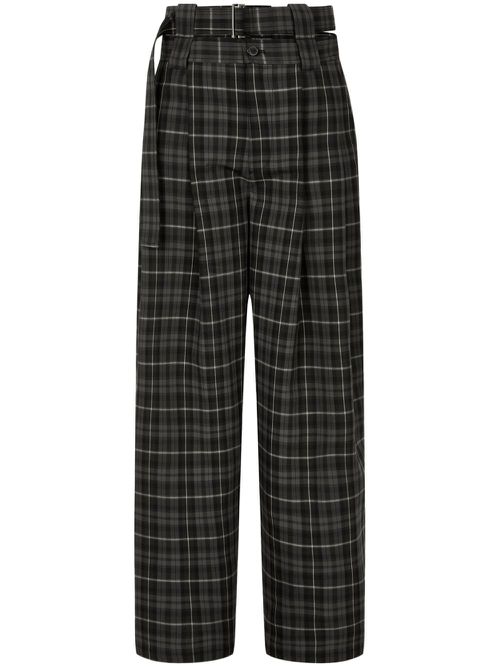 Tartan-check belted trousers - Black