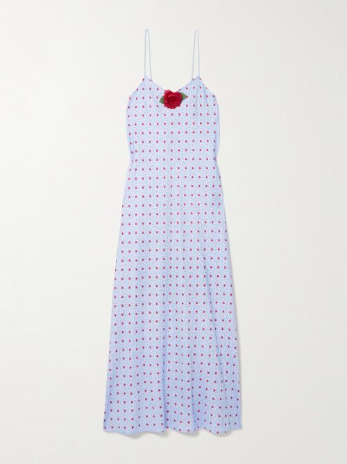 Printed silk-twill midi dress