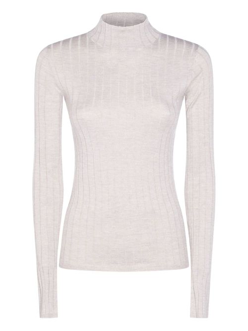 Ribbed high-neck T-shirt - Neutrals