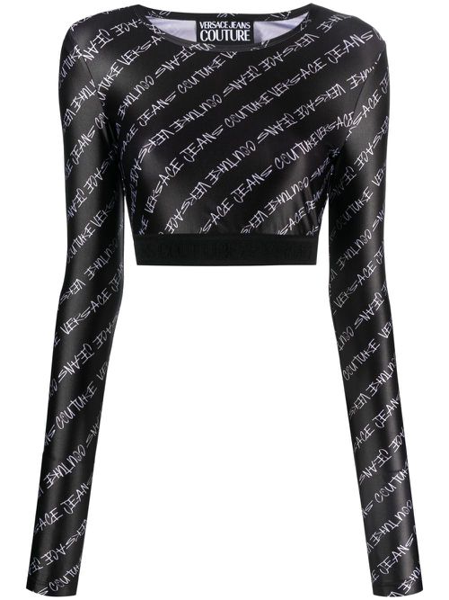 Logo-print cropped top - Black
