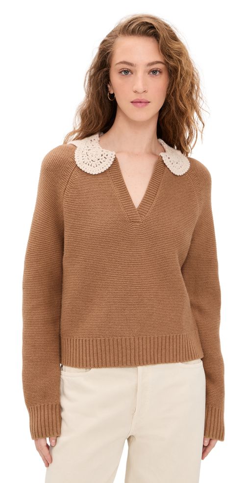 Crochet Collar Sweater Camel