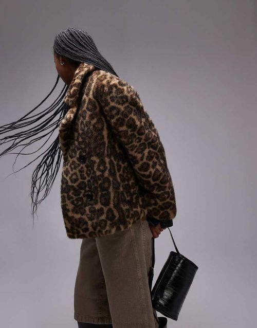 Leopard print fur jacket in brown