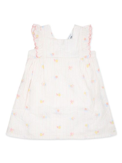 Floral-embroidered cotton dress - White