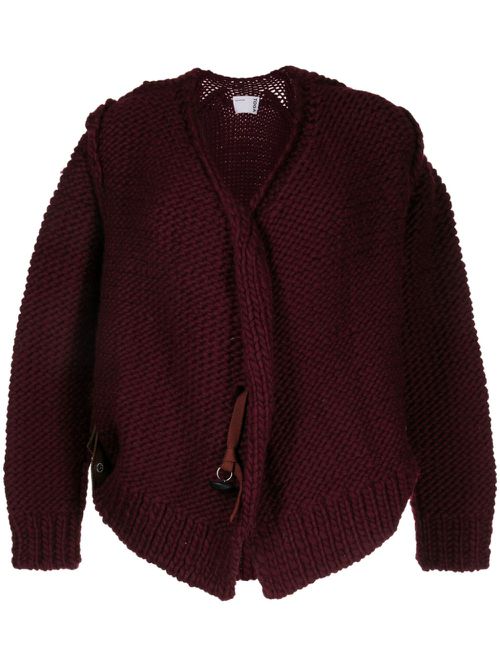 V-neck chunky-knit cardigan - Red