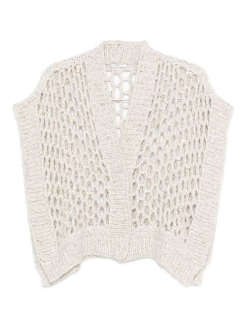 Sequin-embellished open-knit cardigan - Grey