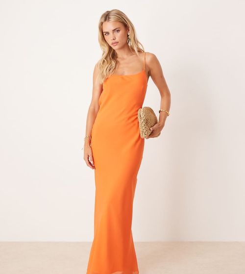 ASOS DESIGN Petite strap cowl back slip midi dress in bright orange