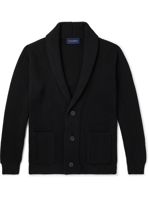 Shawl-Collar Ribbed Merino Wool Cardigan