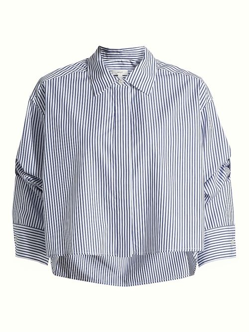 Women's Maude Striped Cotton Poplin High-Low Shirt - White Navy