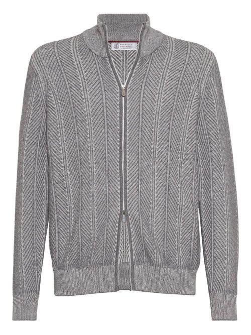 Herringbone-pattern cardigan - Grey