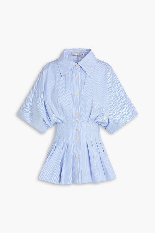 Pleated striped cotton-poplin shirt - Blue - UK 10