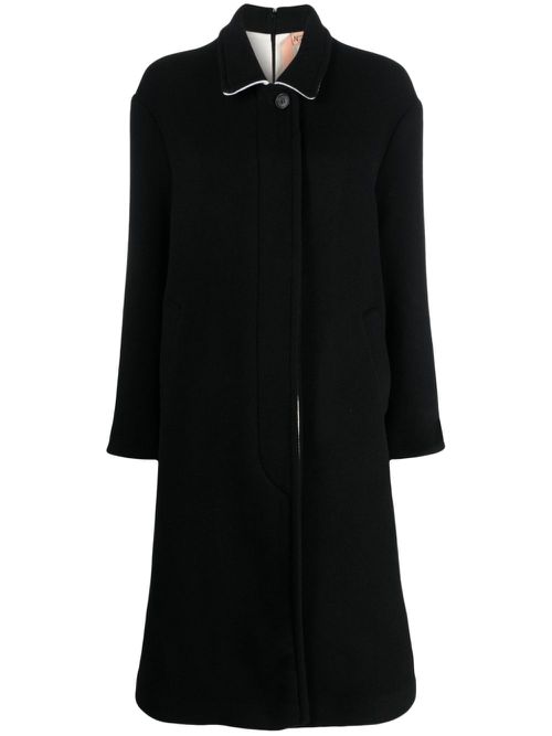 Contrast-trim single-breasted wool-blend coat - Black