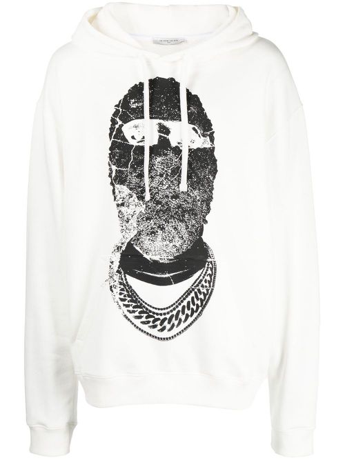 Graphic-print drawstring hoodie - White