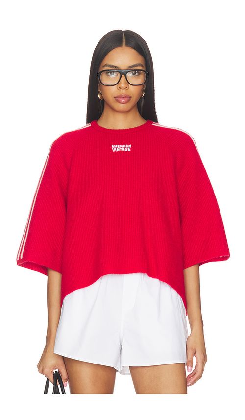 American Vintage Short Sleeve Cropped Tee in Carmin Chine. M/L also in
