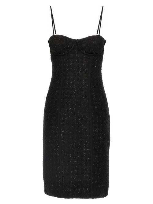 Sequin-Embellished Bouclé Dress — Black