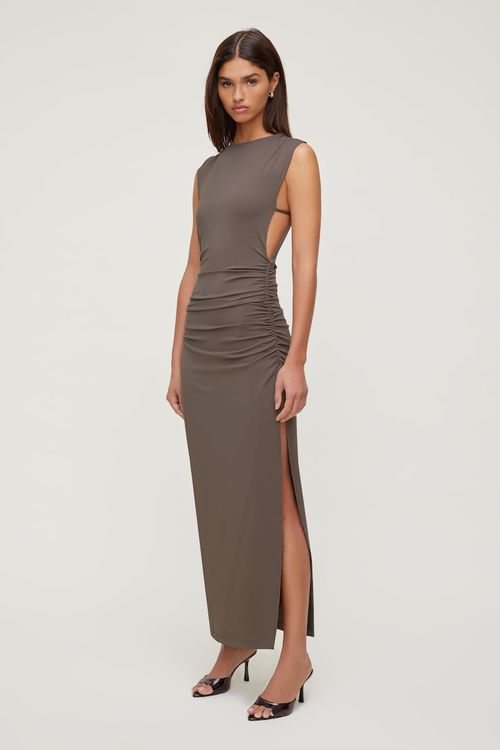 Sculpt Open Side Maxi Dress - Brown - Women Clothing