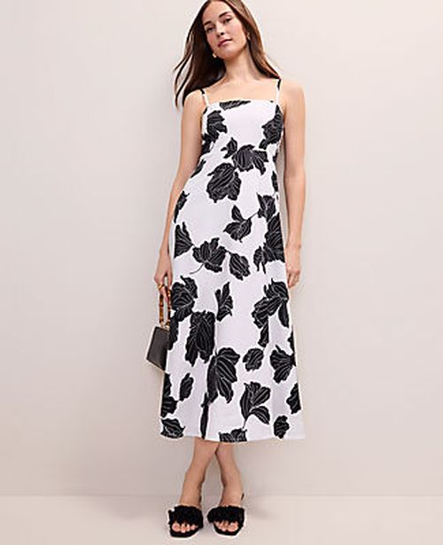 Ann Taylor Floral Midi Dress in Linen Blend