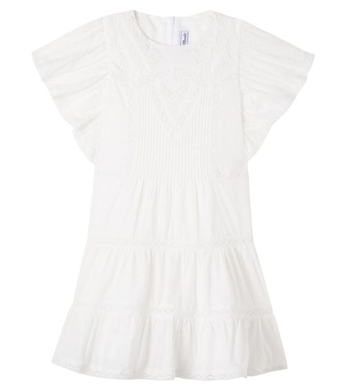 Lace-trimmed embroidered cotton dress