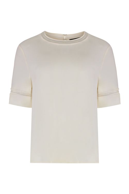 Washed Crepe de Chine Silk Top with Tulle Profiles & Diamond Thread Detail