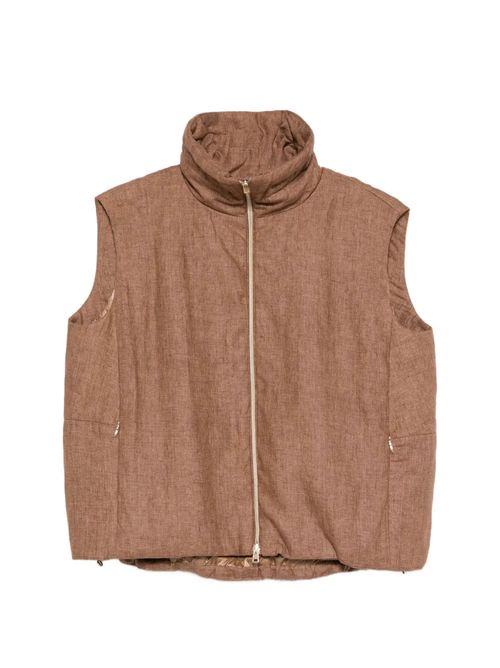 Funnel-Neck Zip Linen Gilet — Tan