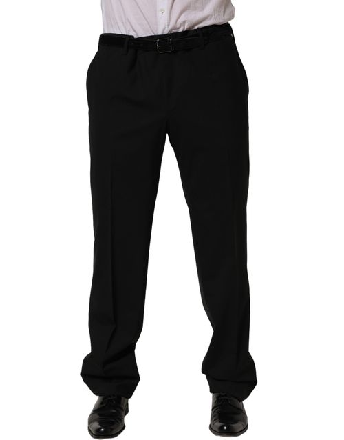 Virgin Wool Tapered Leg Trousers — Black