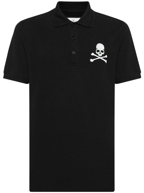 Skull & Bones-print cotton polo shirt - Black