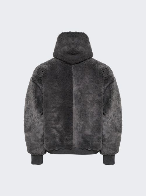 Zip Up Shearling Hoodie Dark Grey Melange